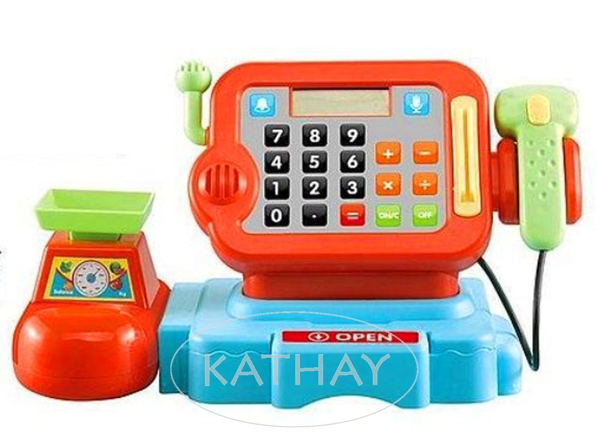 KOLOROWA KASA SKLEPOWA Z CZYTNIKIEM, MIKROFONEM AKCESORIA