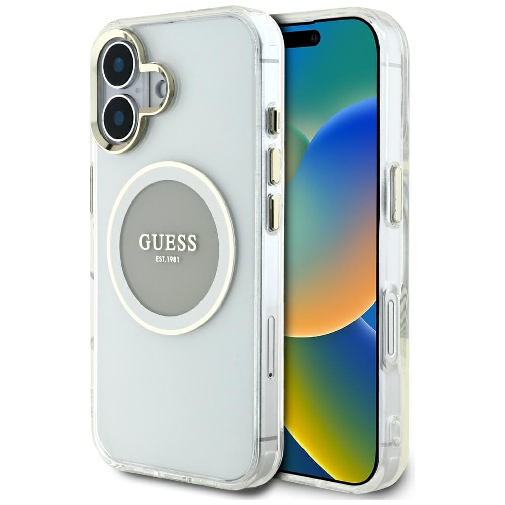 Etui Guess IML Metal Colored Circle Classic Logo MagSafe do iPhone 16 szary