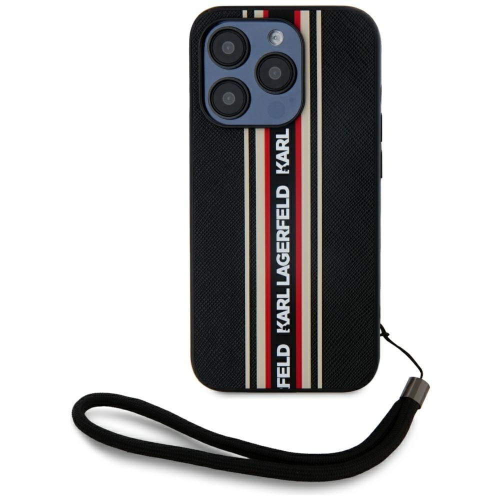 Etui Karl Lagerfeld Saffiano Athleisure Stripes Cord do iPhone 15 Pro czerwony
