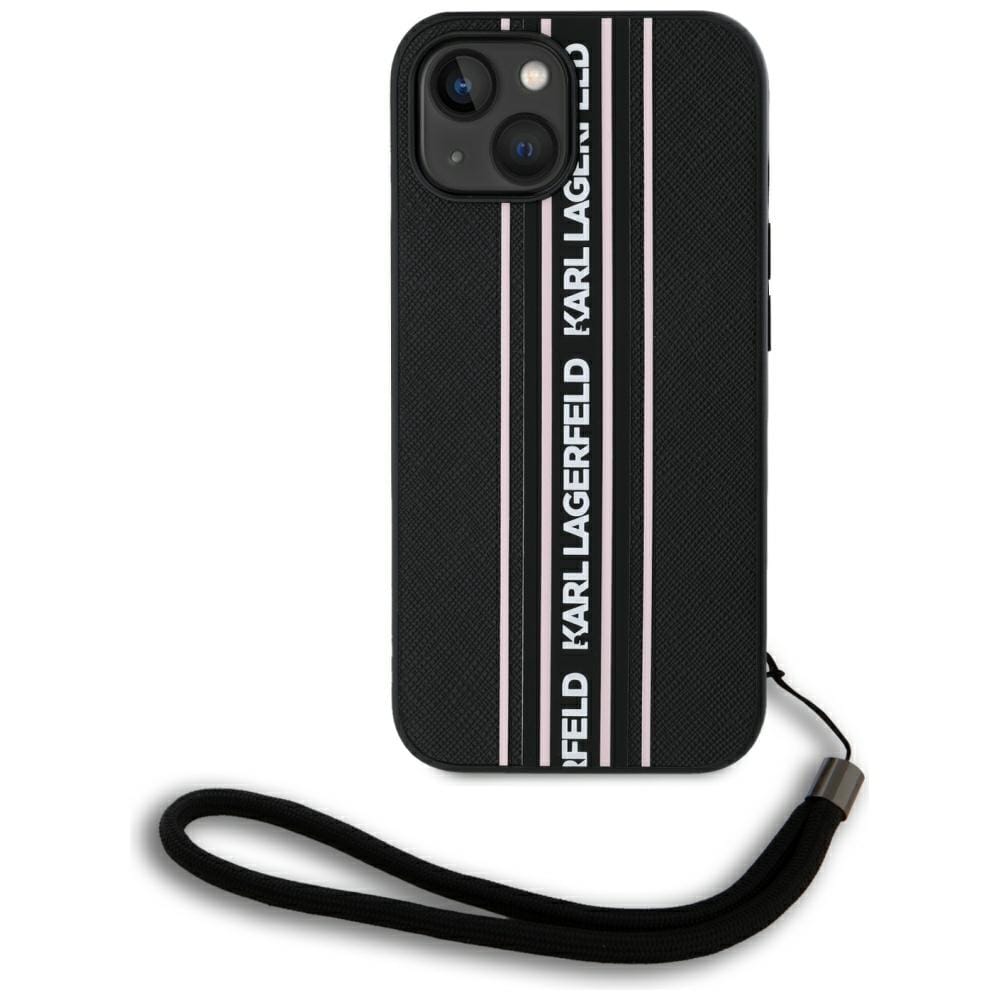 Etui Karl Lagerfeld Saffiano Athleisure Stripes Cord do iPhone 15 różowy