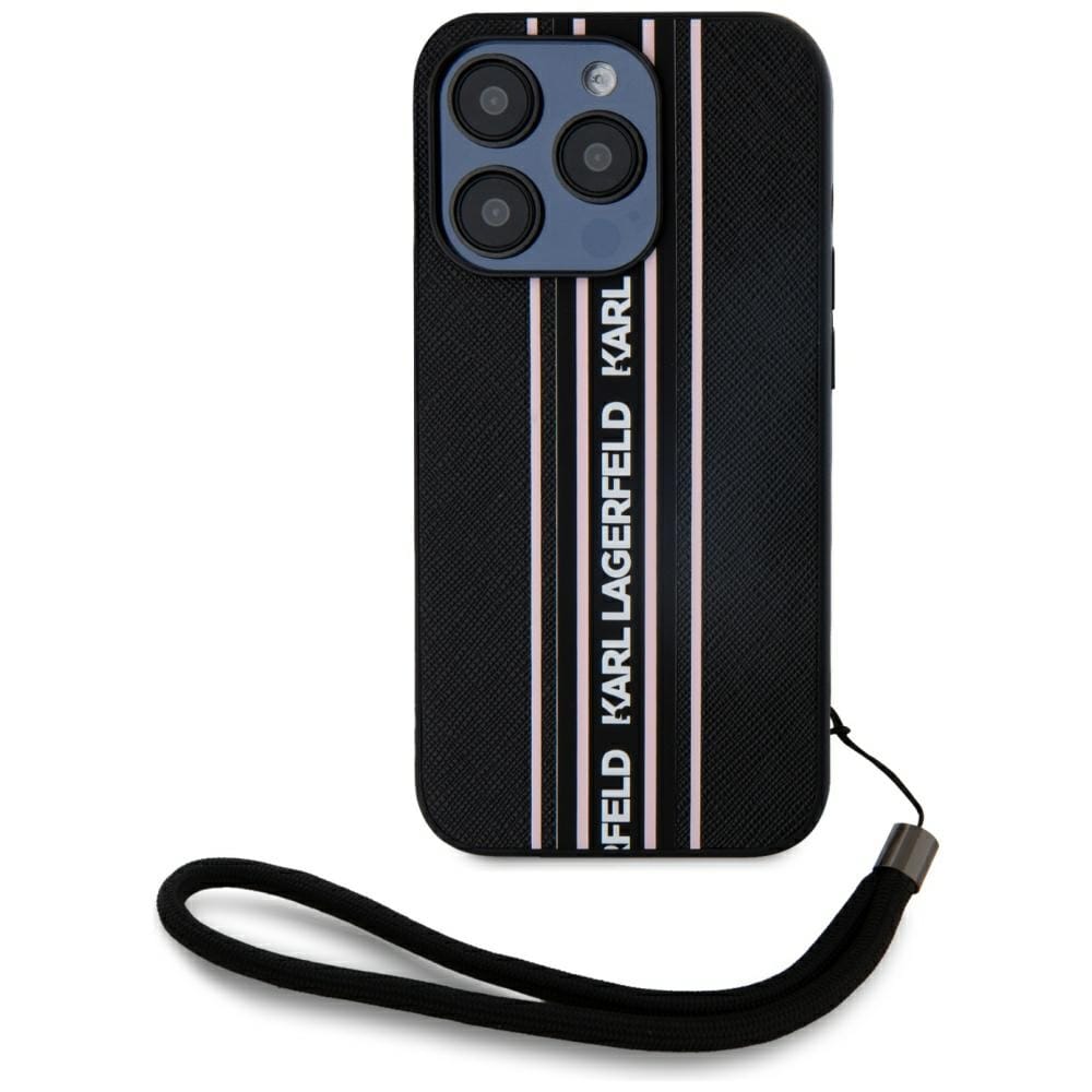 Etui Karl Lagerfeld Saffiano Athleisure Stripes Cord do iPhone 15 Pro różowy