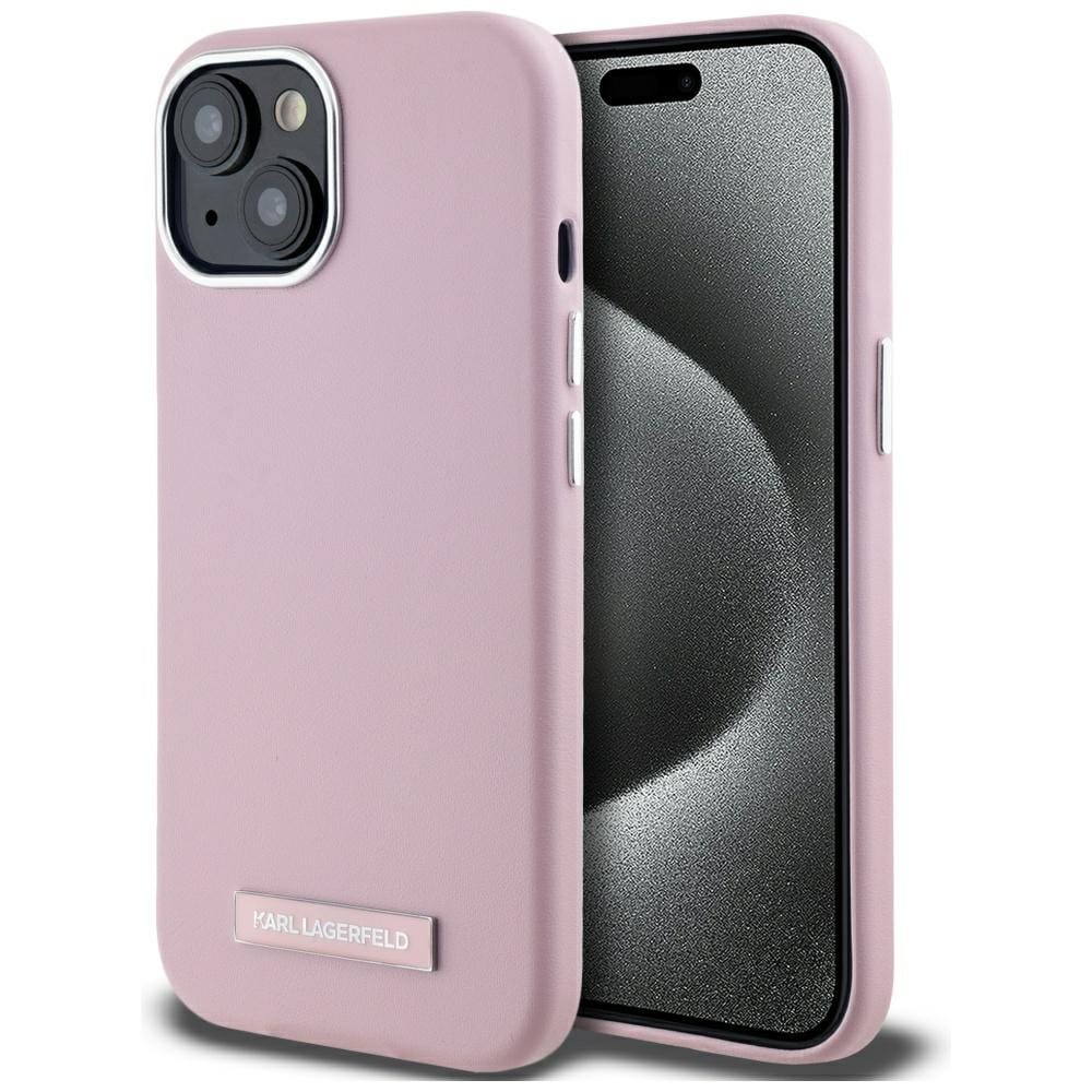 Etui Karl Lagerfeld FW Metal Plate MagSafe do iPhone 15 różowy