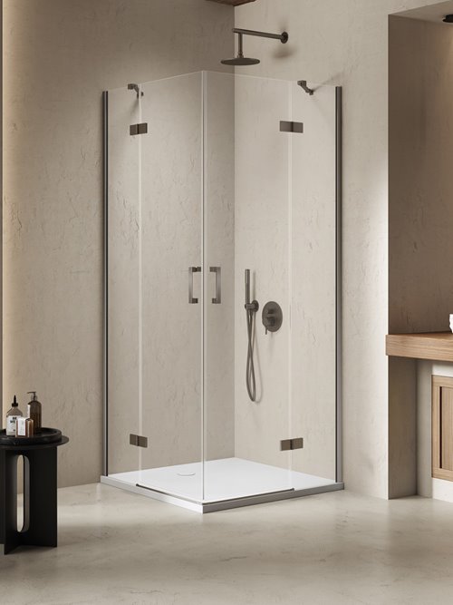 Kabina prysznicowa drzwi podwójne kolor stal szczotkowana 100x90 cm K-4767 New Trendy Nesta Gunmetal Brushed