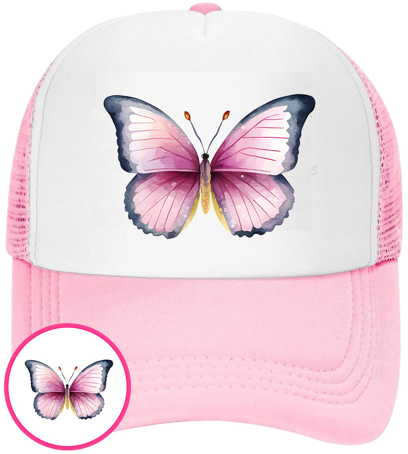 CZAPKA Z DASZKIEM MOTYLE MOTYL DLA DZIECI SIATKA RÓŻOWA BEJSBOLÓWKA