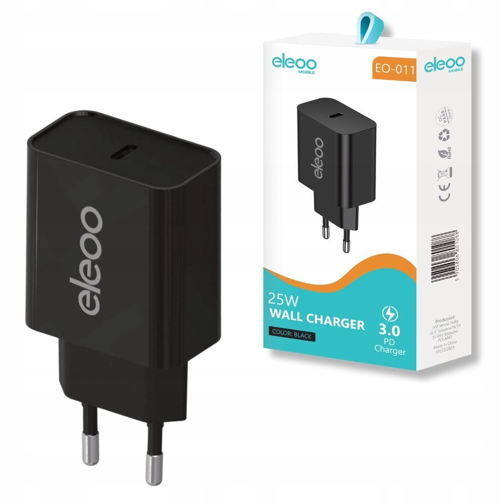 Ładowarka sieciowa szybka do telefonu słuchawek USB-C 3A PD 25W CZARNA