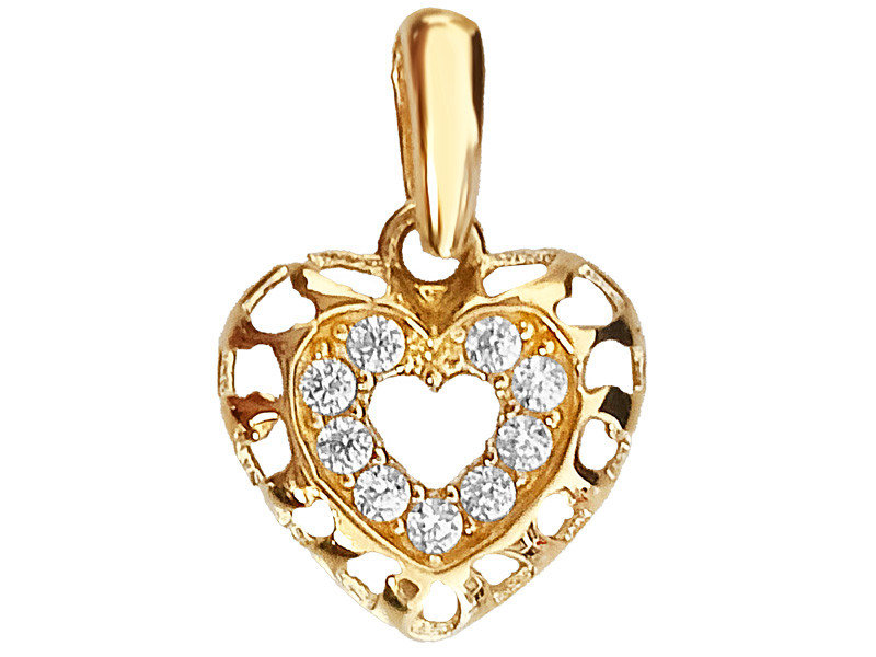 Złota przywieszka serduszko 585 ażurowe serce z białymi cyrkoniami na prezent