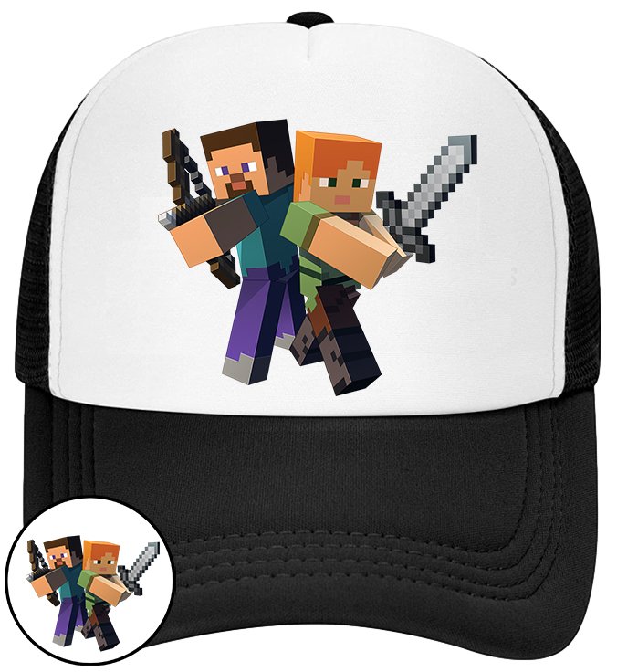 CZAPKA Z DASZKIEM MINECRAFT DLA DZIECI NA LATO CZARNA BEJSBOLÓWKA