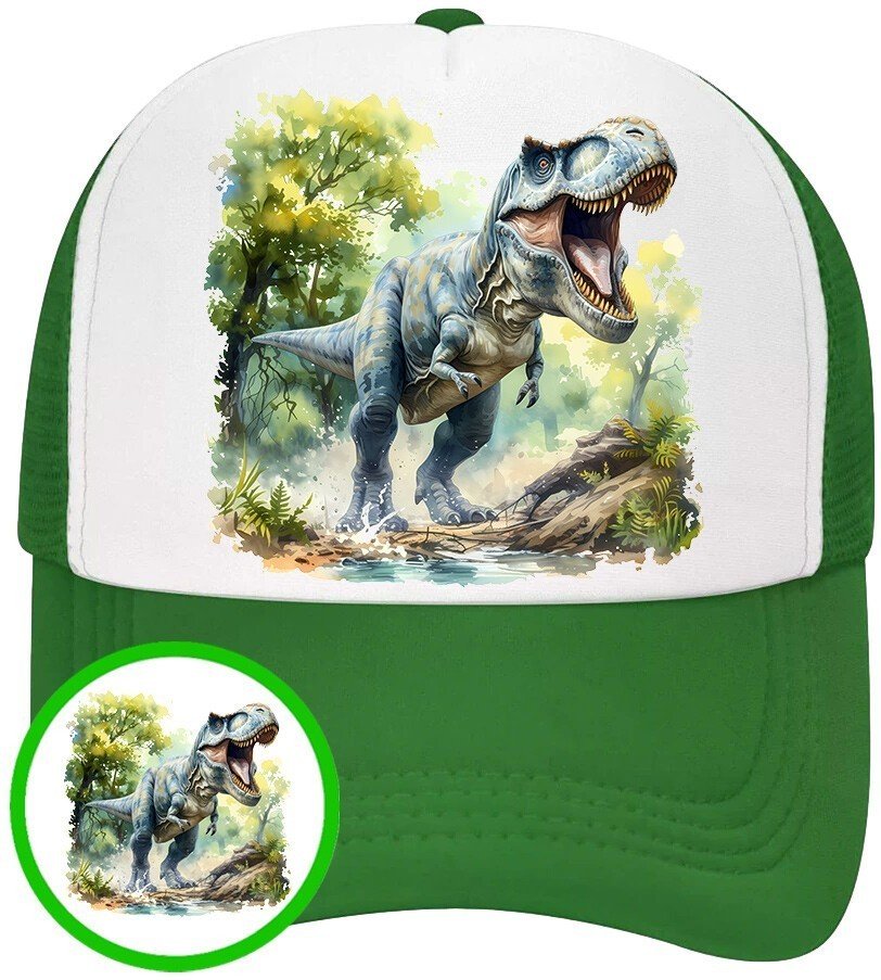 Czapka z Daszkiem Dinozaur Zielona z Nadrukiem Na Lato Siatka Bejsbolówka