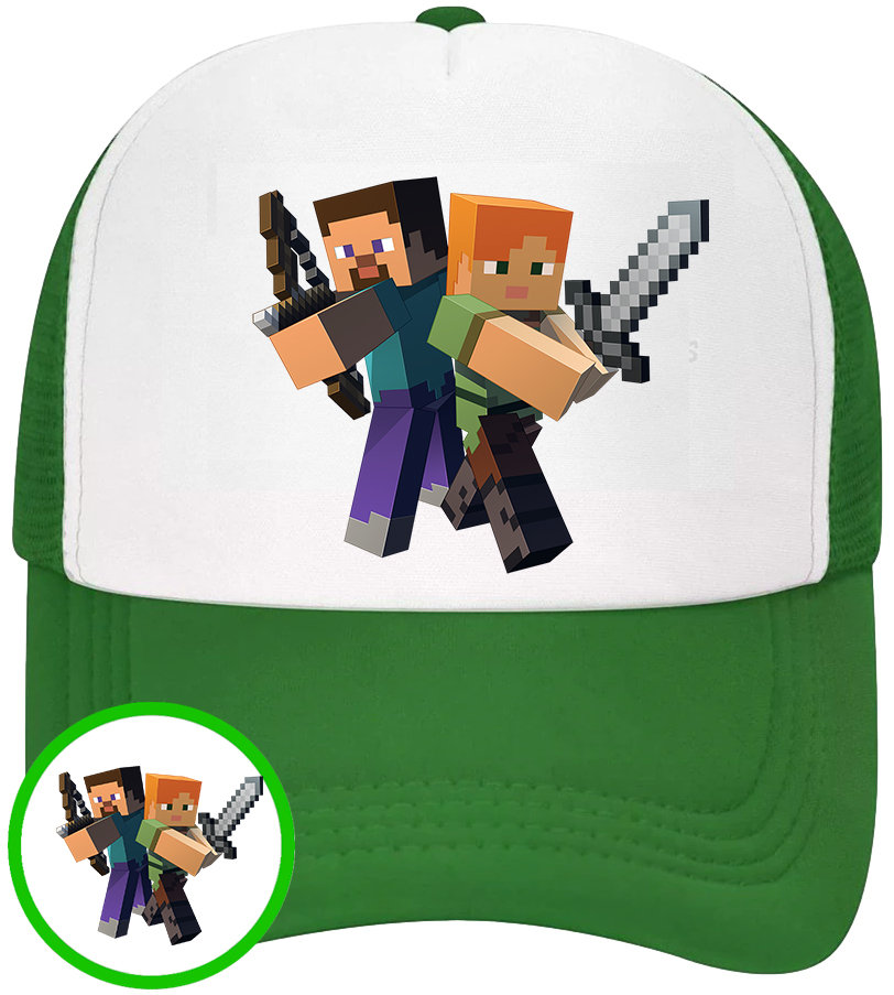CZAPKA Z DASZKIEM MINECRAFT DLA DZIECI SIATKA ZIELONA BEJSBOLÓWKA