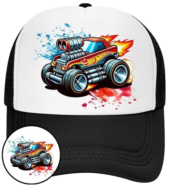 Czapka z Daszkiem Hot Wheels Czarna z Nadrukiem Na Lato Siatka Bejsbolówka