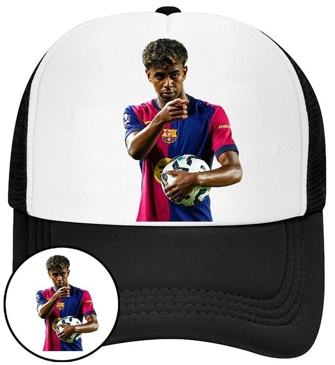 Czapka z Daszkiem Lamine Yamal Czarna z Nadrukiem Siatka Bejsbolówka