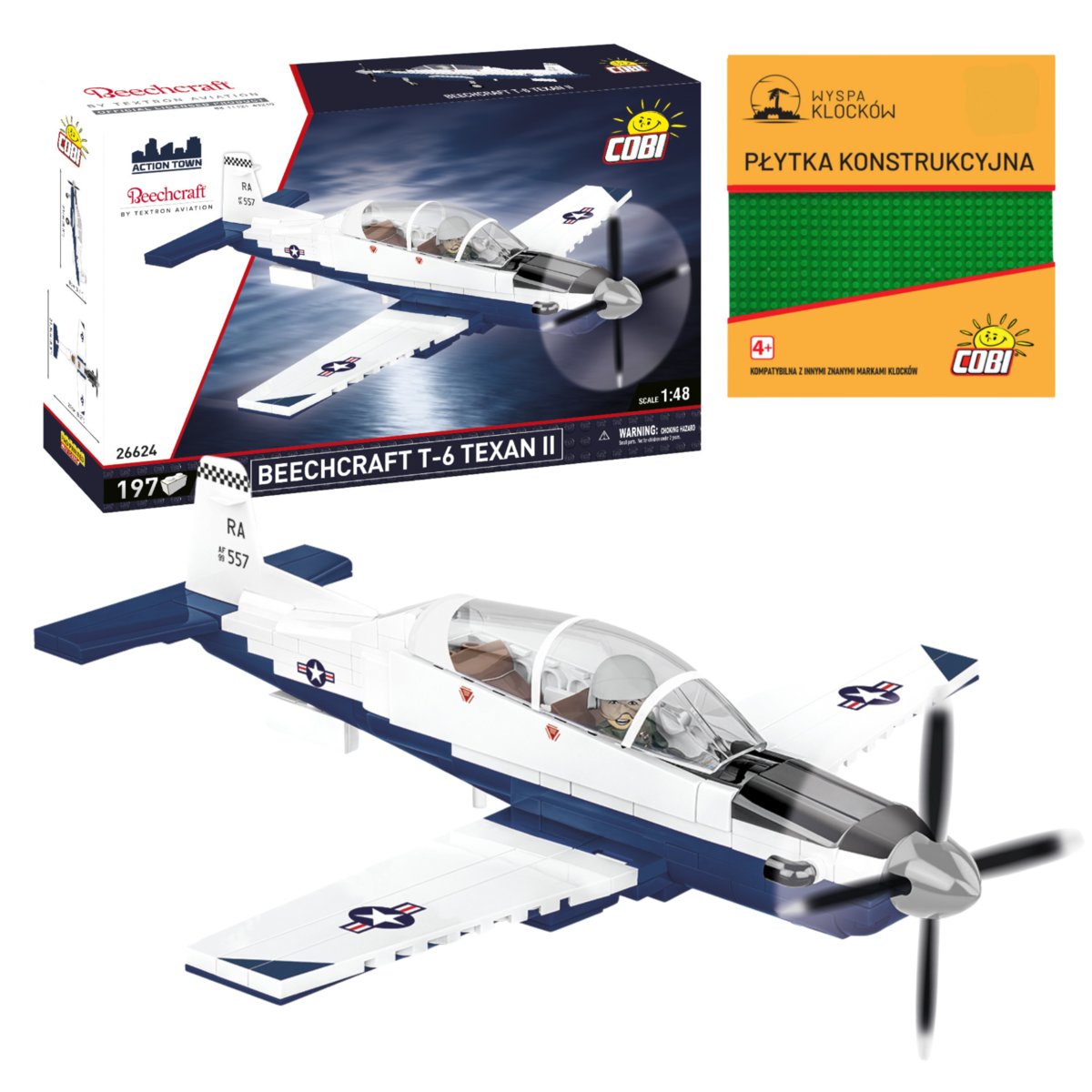 KLOCKI COBI 26624 Samolot T-6 TEXAN II BEECHCRAFT 197 El. + PŁYTKA