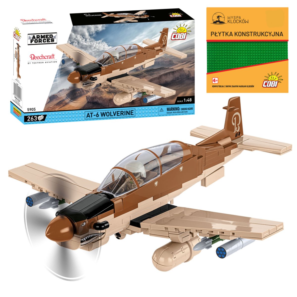 KLOCKI COBI 5905 Samolot Beechcraft® AT-6 WOLVERINE ARMED FORCES 263 El. + PŁYTKA