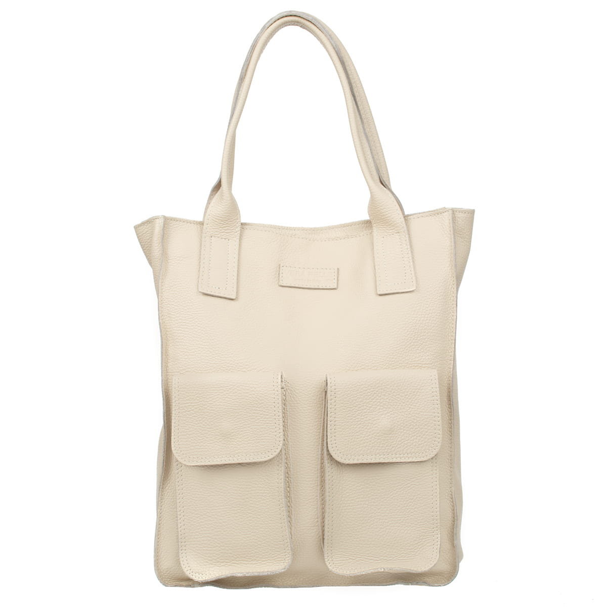 Duża Shopperka Torba Skórzana Vezze Tasca Ecru