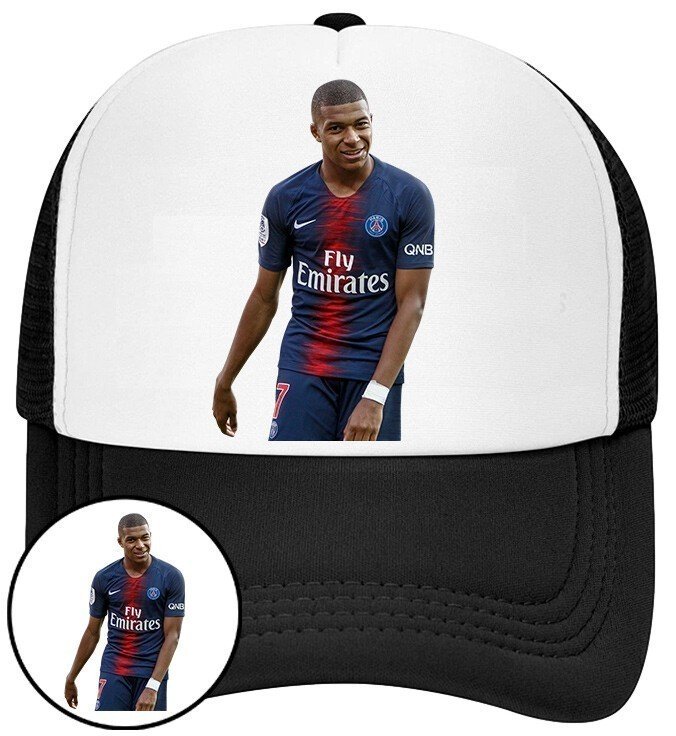 Czapka z Daszkiem Kylian Mbappe Czarna z Nadrukiem Siatka Bejsbolówka