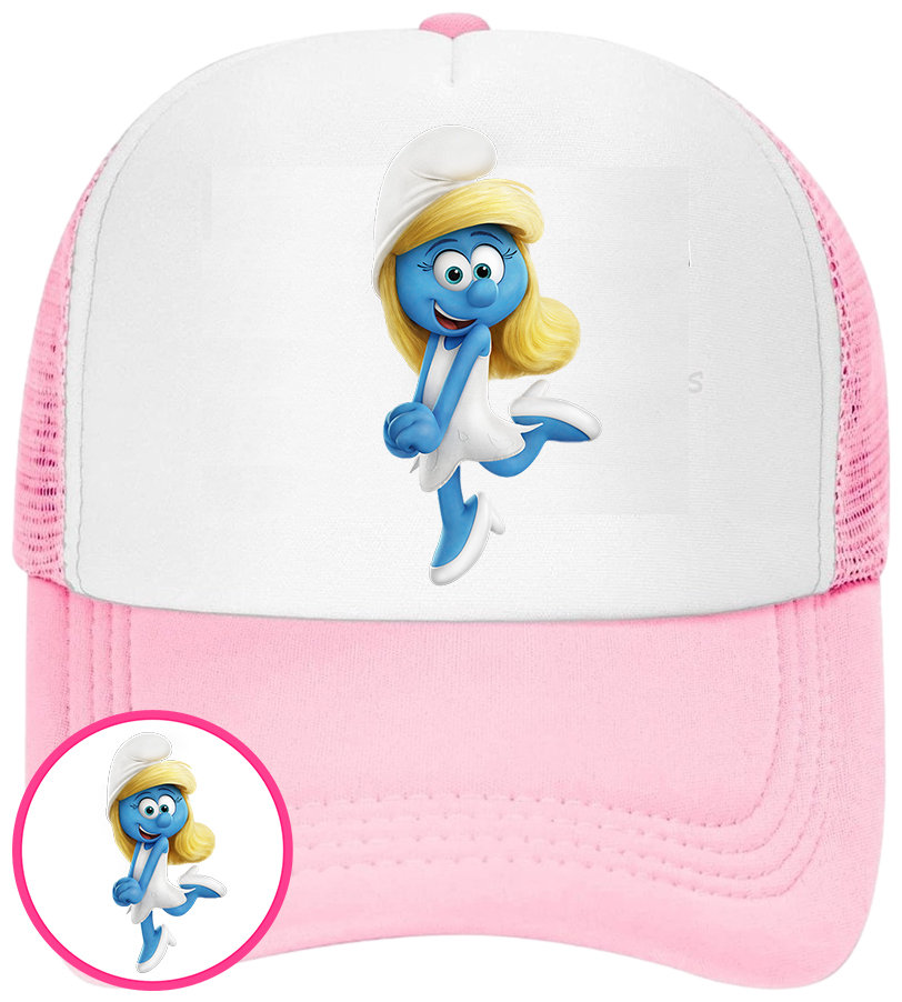 CZAPKA Z DASZKIEM SMERFY DLA DZIECI SIATKA RÓŻOWA BEJSBOLÓWKA
