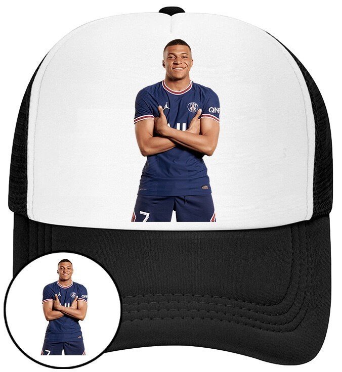 Czapka z Daszkiem Kylian Mbappe Czarna z Nadrukiem Siatka Bejsbolówka