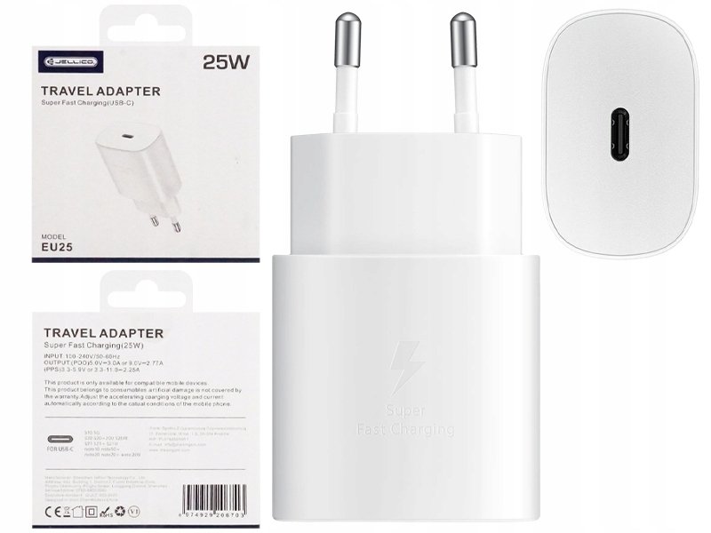 JELLICO ładowarka sieciowa EU25 PD 25W 1xUSB-C Biały