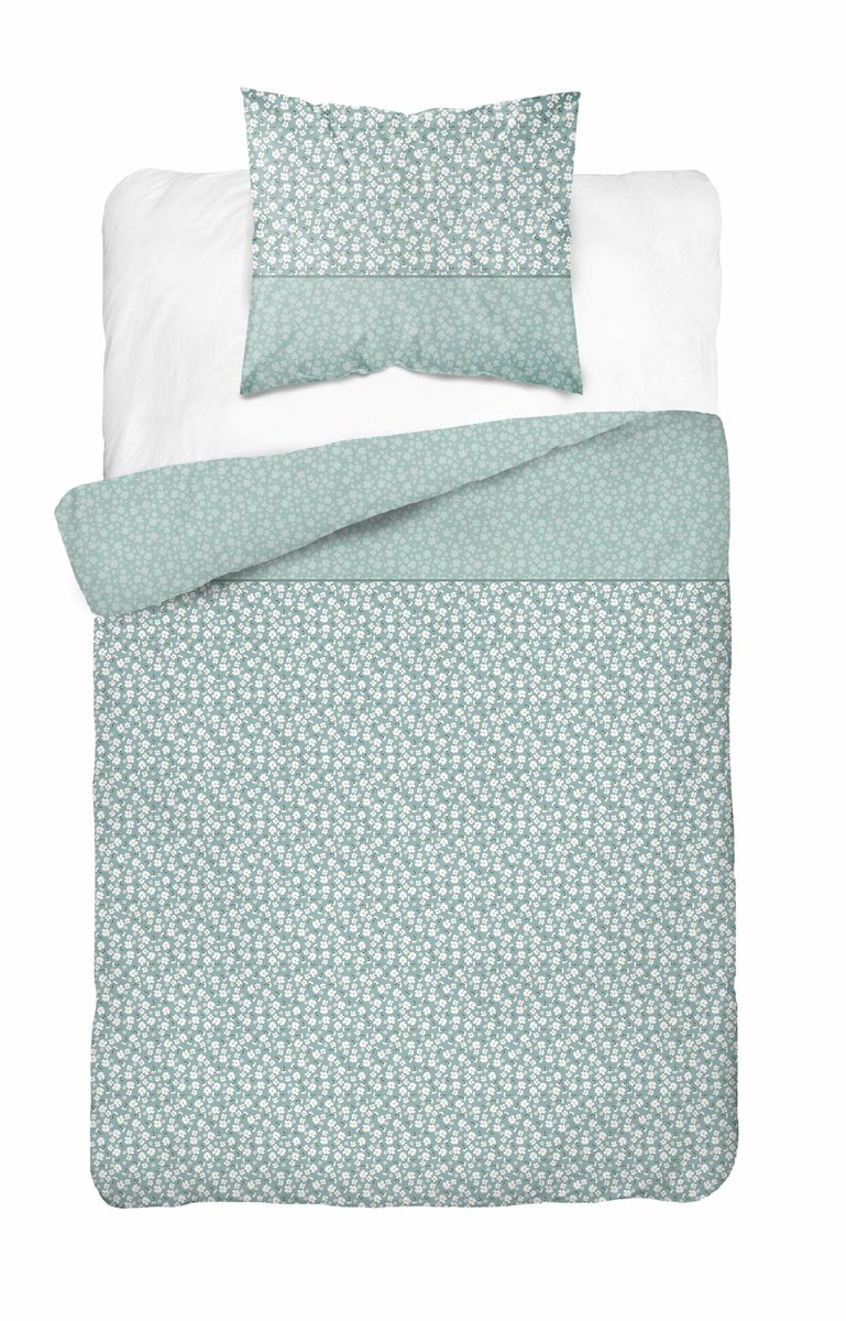 Pościel 140x200 Miętowa w drobne kwiatki – romantyczny wzór, 100% bawełna