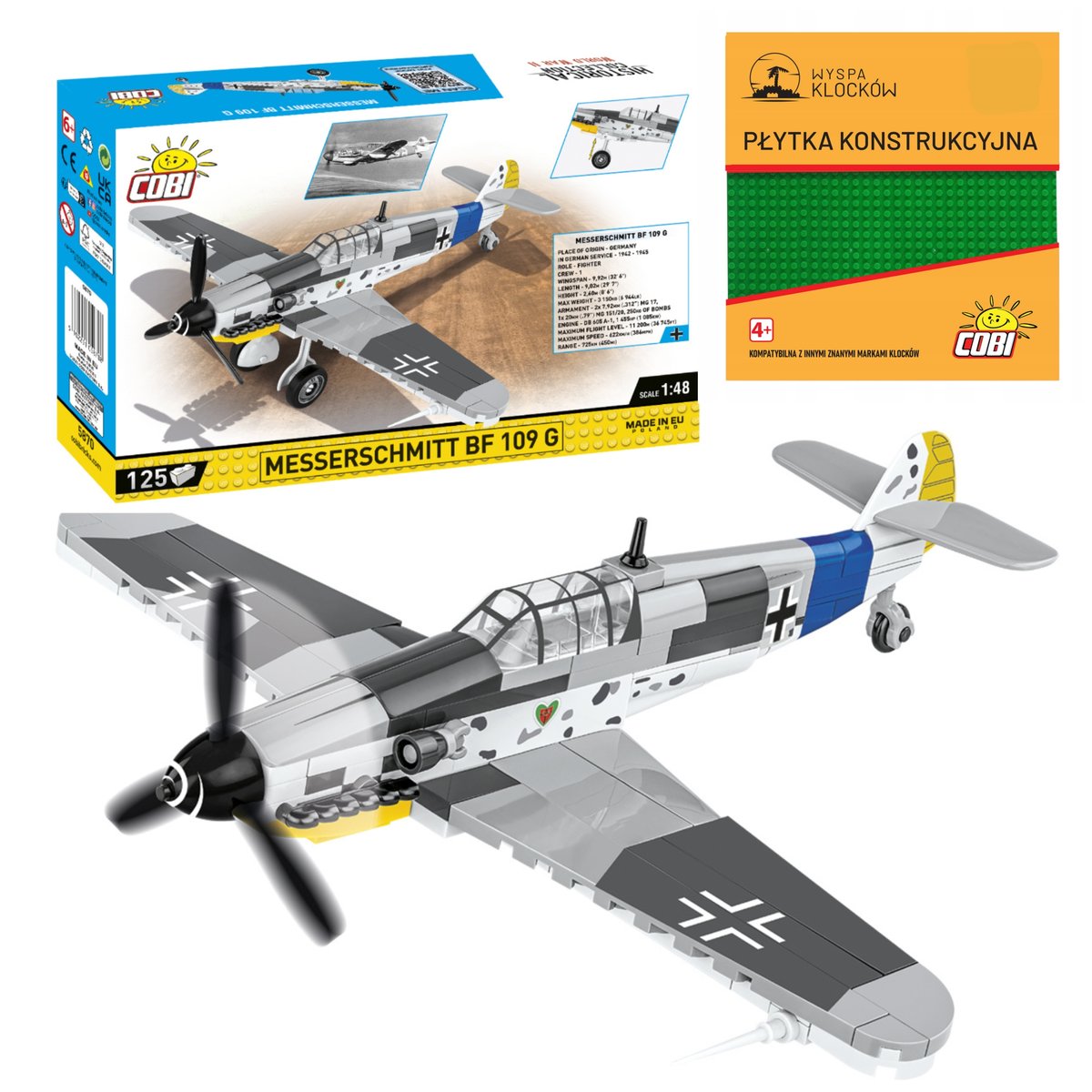 KLOCKI COBI 5870 Samolot Messerschmitt Bf 109 G HC WW2 125 El. + PŁYTKA