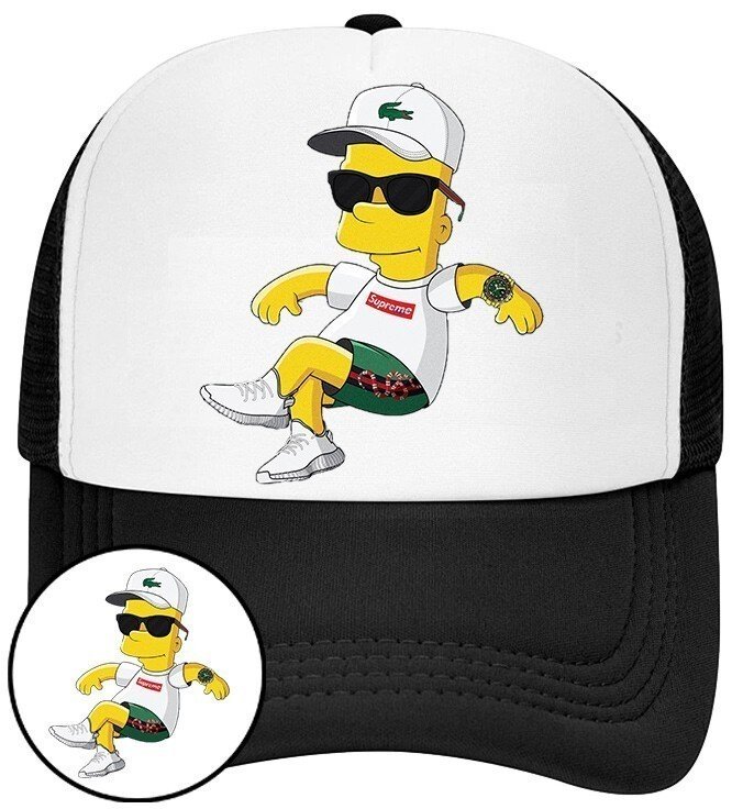 Czapka z Daszkiem Simpsonowie Czarna z Nadrukiem Na Lato Siatka Bejsbolówka