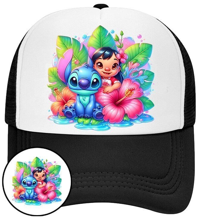 Czapka z Daszkiem Lilo i Stich Czarna z Nadrukiem Na Lato Siatka Bejsbolówka