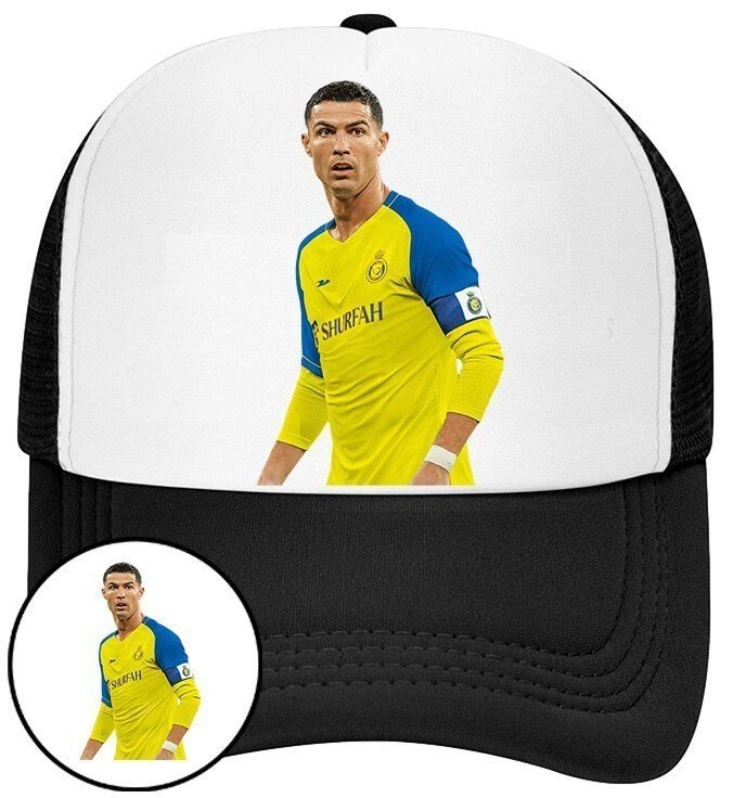 Czapka z Daszkiem Cristiano Ronaldo Czarna z Nadrukiem Siatka Bejsbolówka