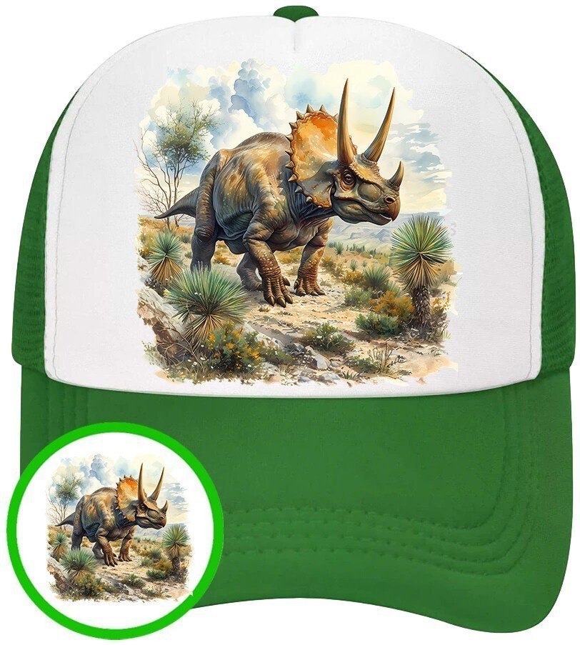 Czapka z Daszkiem Dinozaur Zielona z Nadrukiem Na Lato Siatka Bejsbolówka