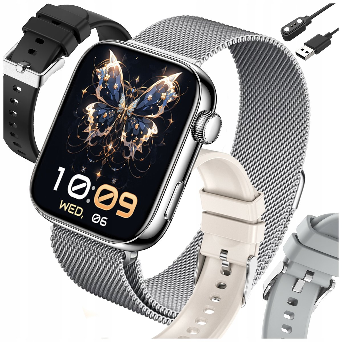 SMARTWATCH DAMSKI ZEGAREK SMART WATCH ROZMOWY PL MENU POLSKIE SPORT 4 PASKI