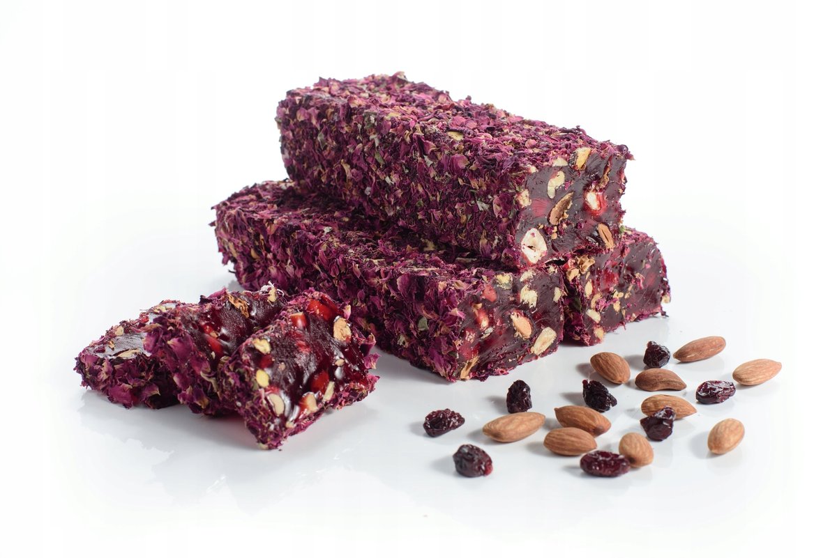 Lokum Turkish Delight Flavoured Pomegranate with Rose Petals and Nuts 100g