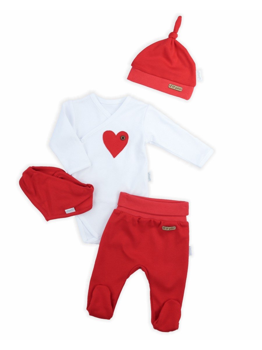 Niemowlęcy komplet czapka, apaszka, body i półśpioch czerwony Nicol,r.68