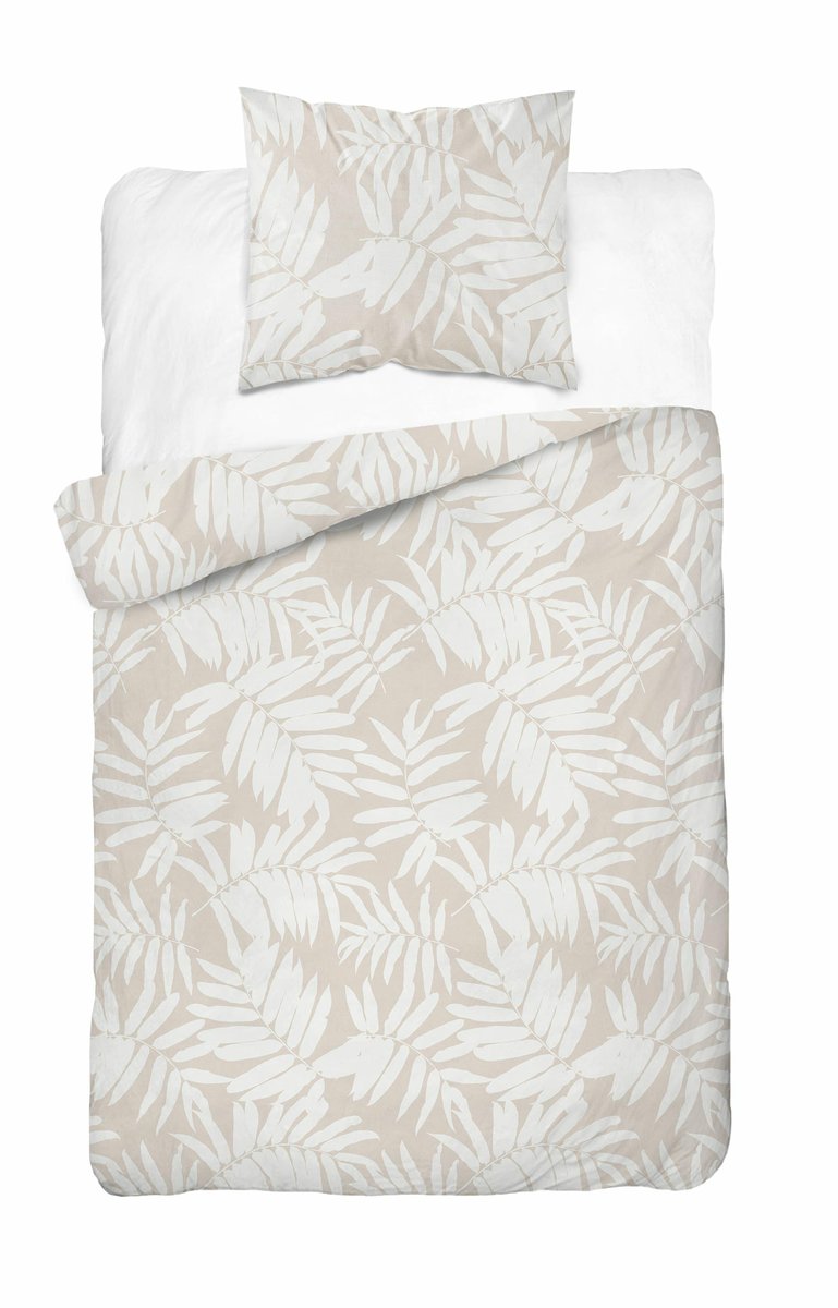 Pościel 140x200 Beżowa w liście – tropikalny wzór, 100% bawełna