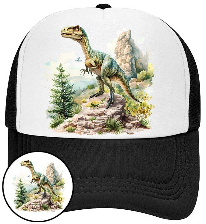 Czapka z Daszkiem Dinozaur Czarna z Nadrukiem Na Lato Siatka Bejsbolówka