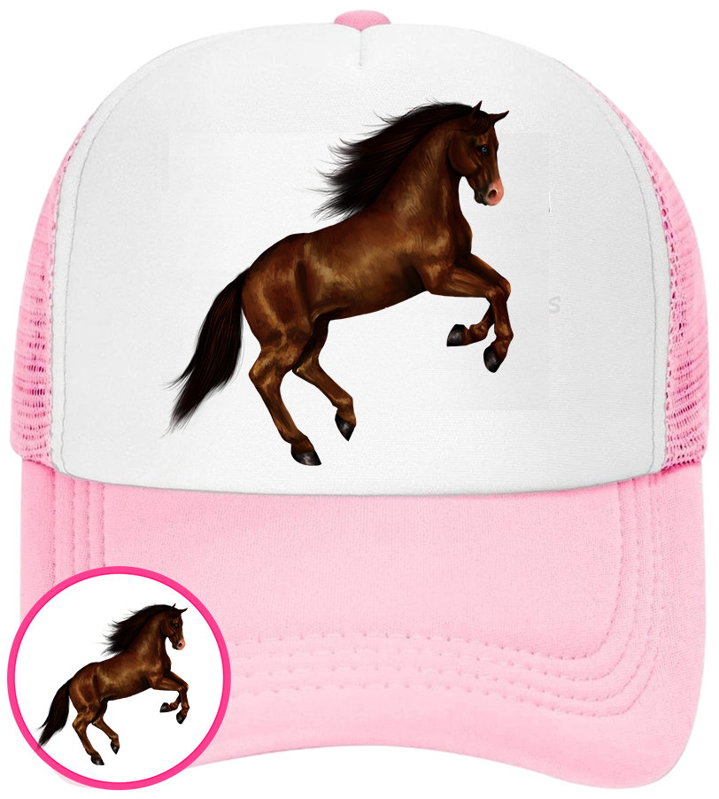CZAPKA Z DASZKIEM KONIE KOŃ DLA DZIECI SIATKA RÓŻOWA BEJSBOLÓWKA