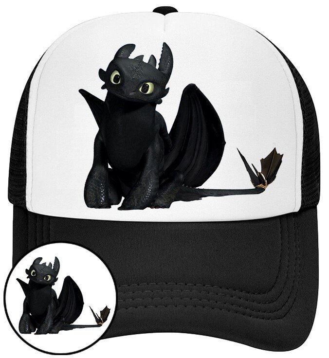 Czapka z Daszkiem Smok Czarna z Nadrukiem Na Lato Siatka Bejsbolówka