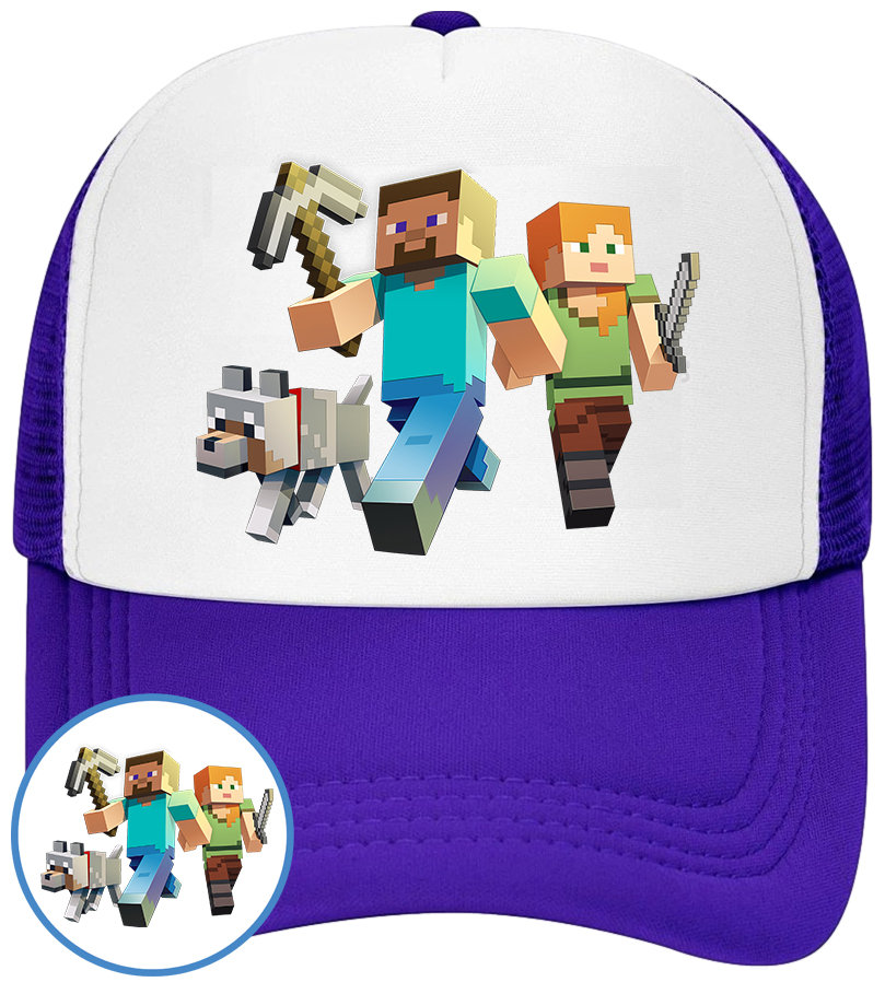 CZAPKA Z DASZKIEM MINECRAFT DLA DZIECI NA LATO NIEBIESKA BEJSBOLÓWKA
