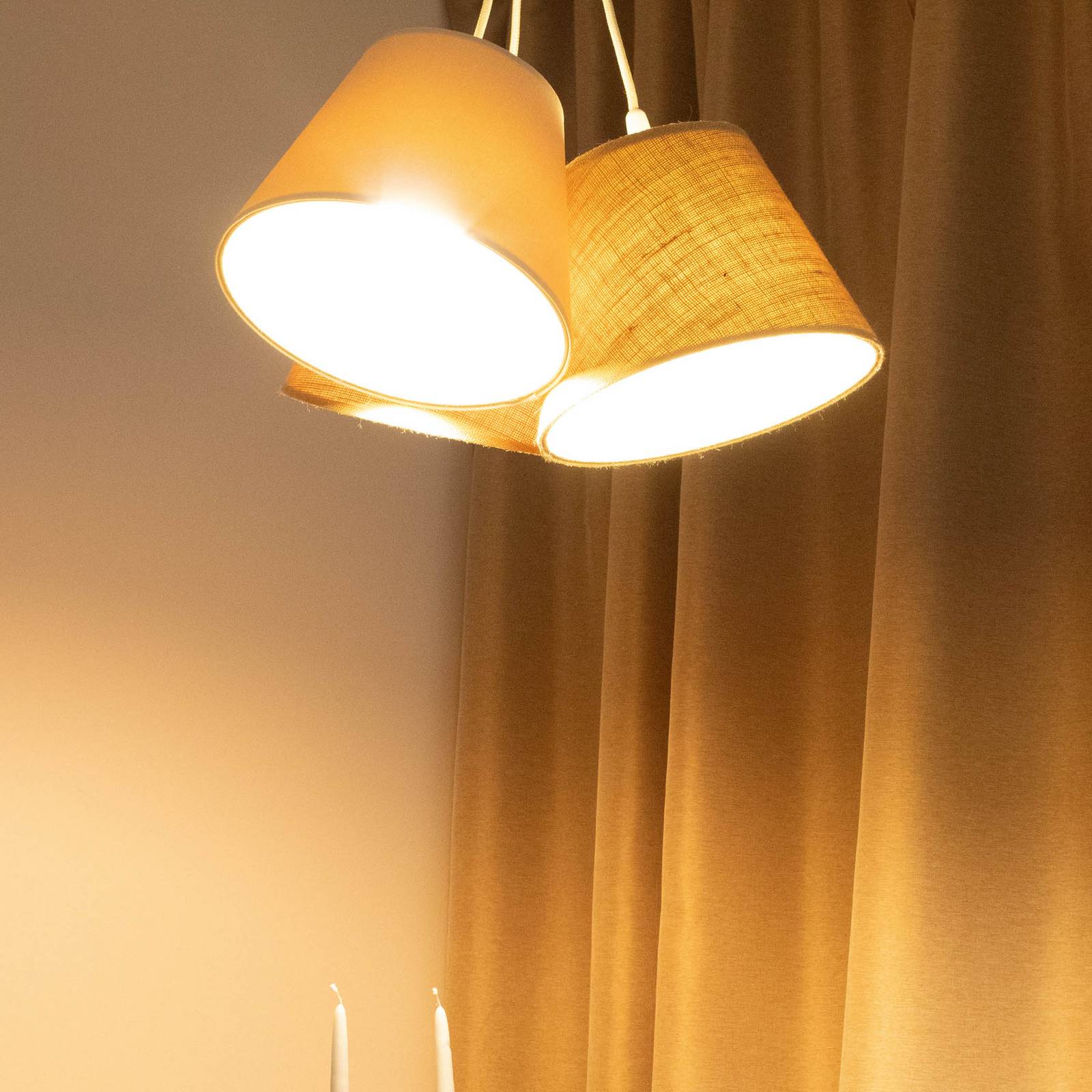 Lampa wisząca Boho Maco Design, możliwość ściemniania, kremowy / amber, salon / jadalnia, tkanina / materiał / jedwab