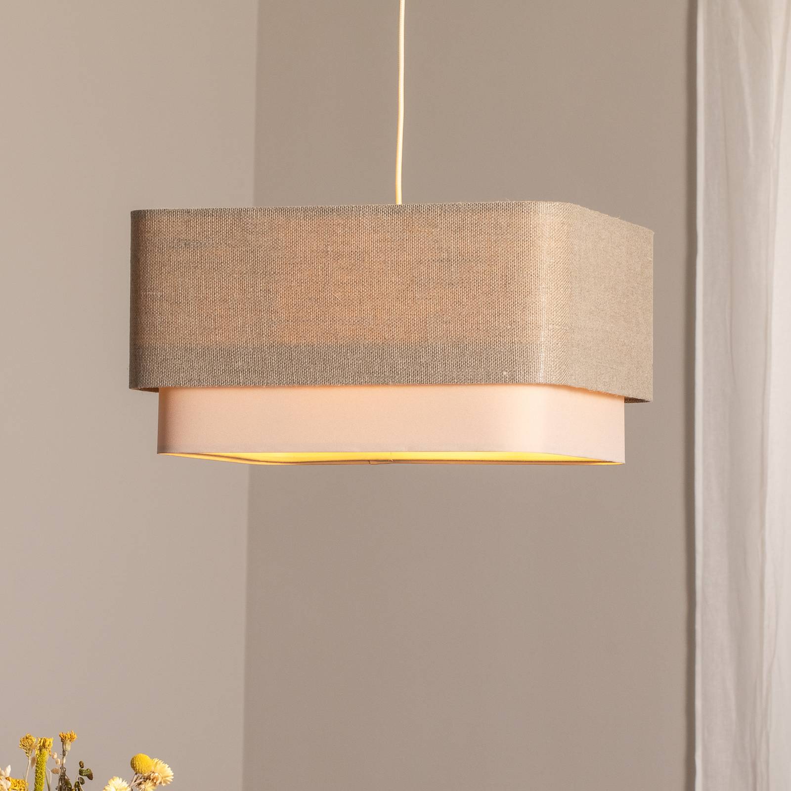 Lampa wisząca Kwadro Duo Maco Design, możliwość ściemniania, salon / jadalnia, tkanina / materiał / jedwab