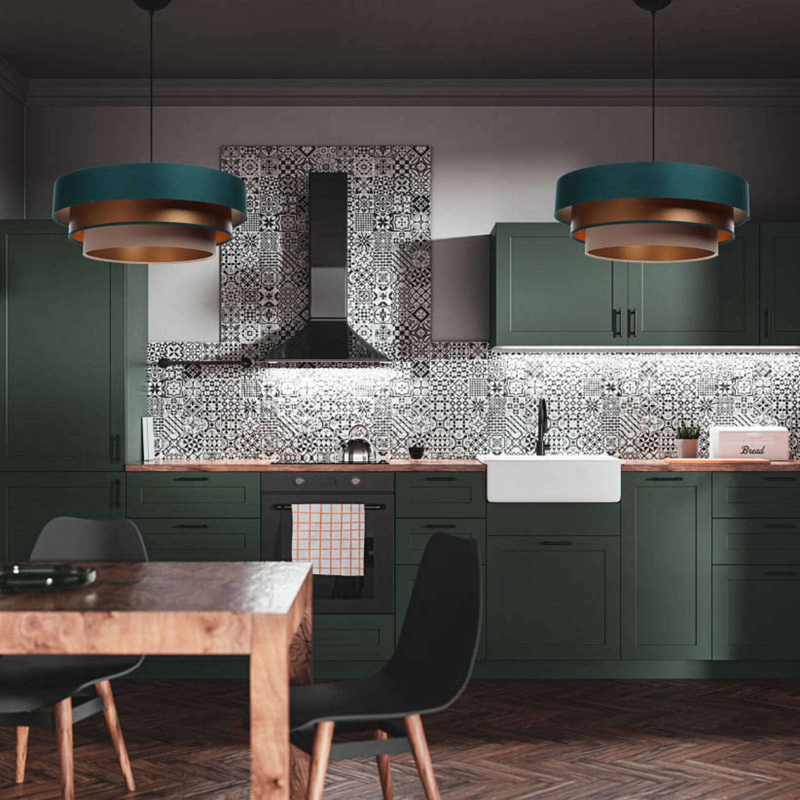 Lampa wisząca Triniti Maco Design, możliwość ściemniania, zielony, salon / jadalnia, tkanina / materiał / jedwab