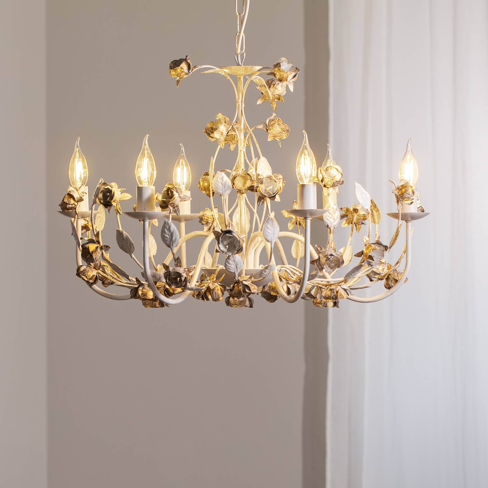Żyrandol Carolina ONLI, możliwość ściemniania, biały / opal, salon / jadalnia, metal, florentyński