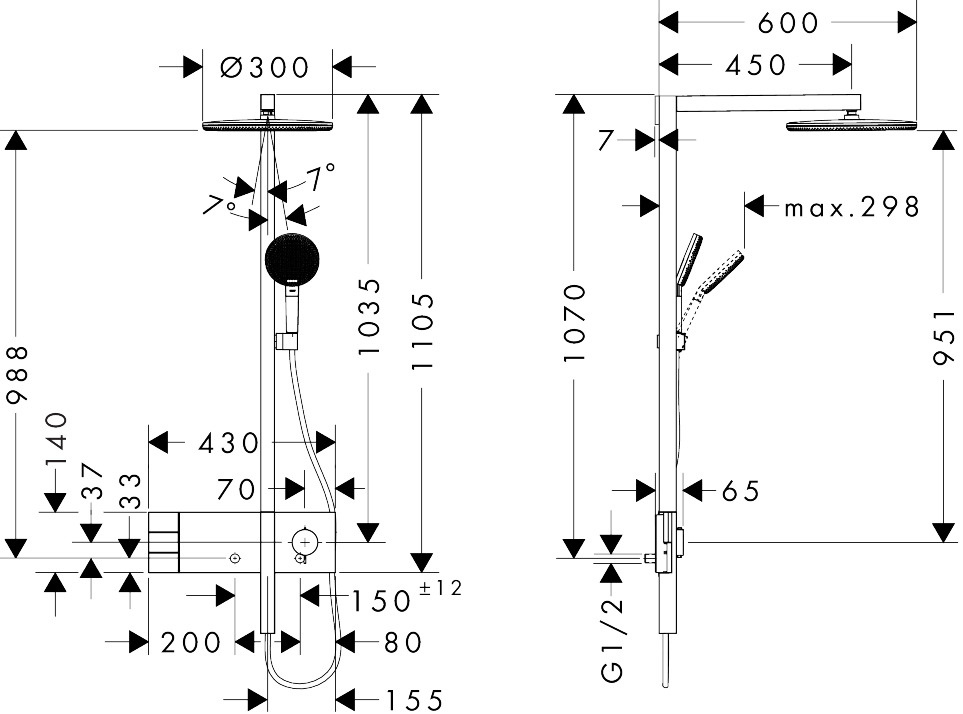 Hansgrohe Raindance Alive S Zestaw prysznicowy termostatyczny natynkowy z deszczownicą 2jet chrom 24595000