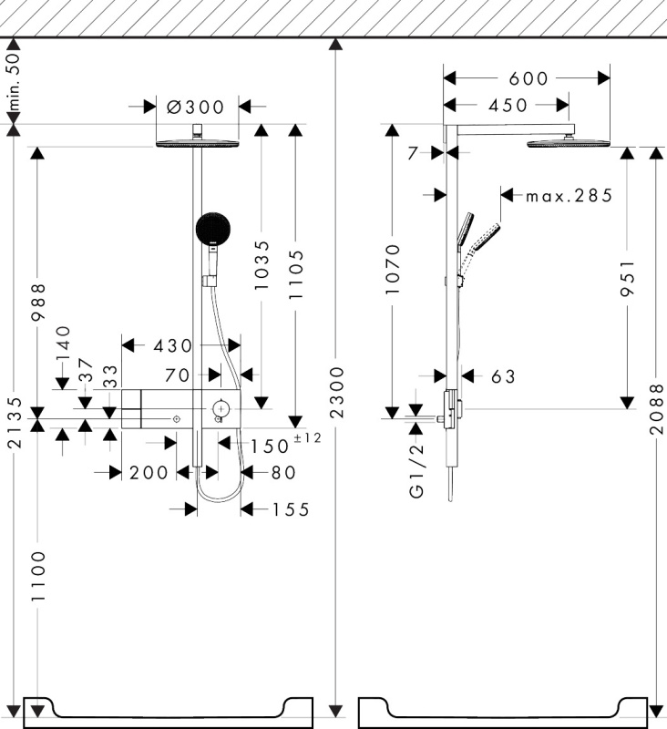 Hansgrohe Raindance Alive S Zestaw prysznicowy termostatyczny natynkowy z deszczownicą 1jet EcoSmart chrom 24583000