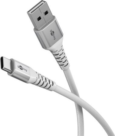 Kabel USB Goobay Super miękki kabel tekstylny USB-C™ z metalowymi złączami, 0,5 m, biały - Długość kabla 0.5 m