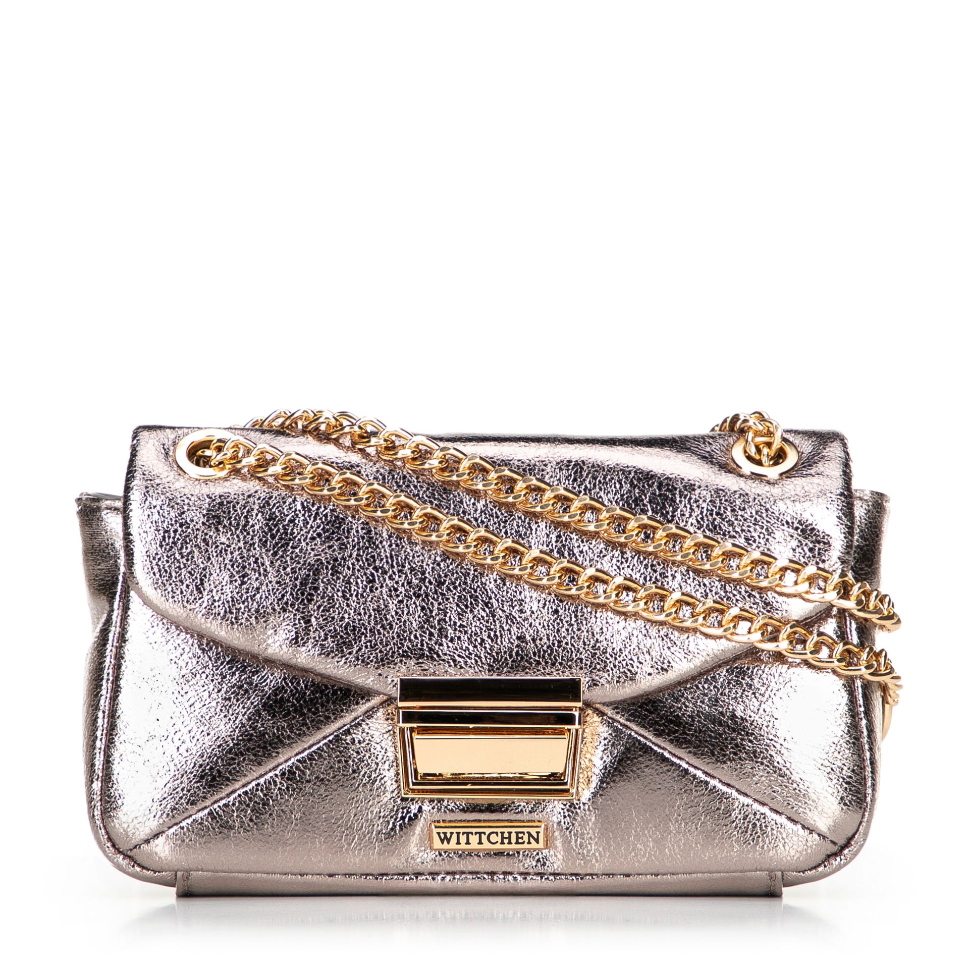 Minitorebka crossbody z połyskującej ekoskóry szara