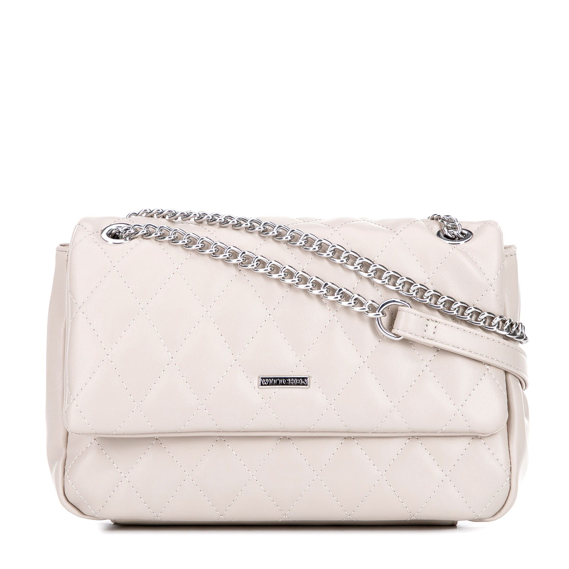 Damska listonoszka z imitacji skóry w przeszycia złamana biel