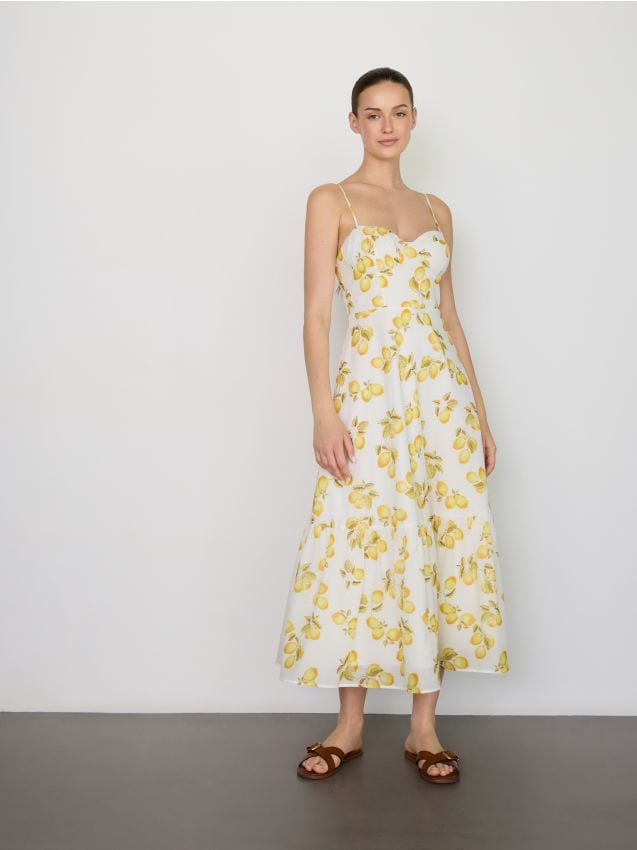 Reserved - Wzorzysta sukienka - jasnożółty