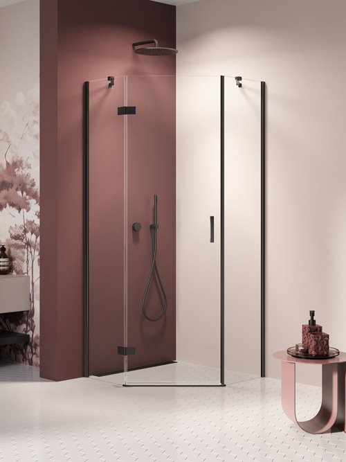 Kabina prysznicowa pięciokątna lewa drzwi uchylne kolor czarny mat 90x90 cm K-3787 New Trendy Nesta Black