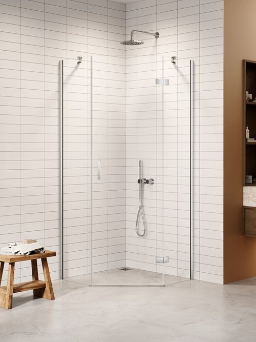 Kabina prysznicowa pięciokątna prawa drzwi uchylne kolor chrom 90x90 cm K-3688 New Trendy Nesta Chrome