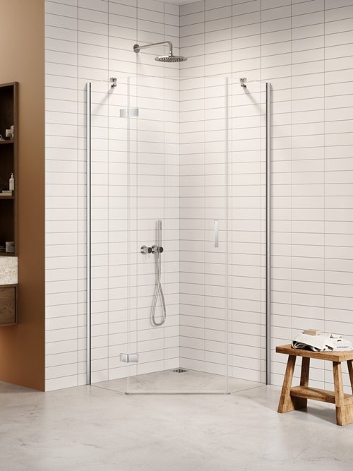 Kabina prysznicowa pięciokątna lewa drzwi uchylne kolor chrom 80x80 cm K-3685 New Trendy Nesta Chrome