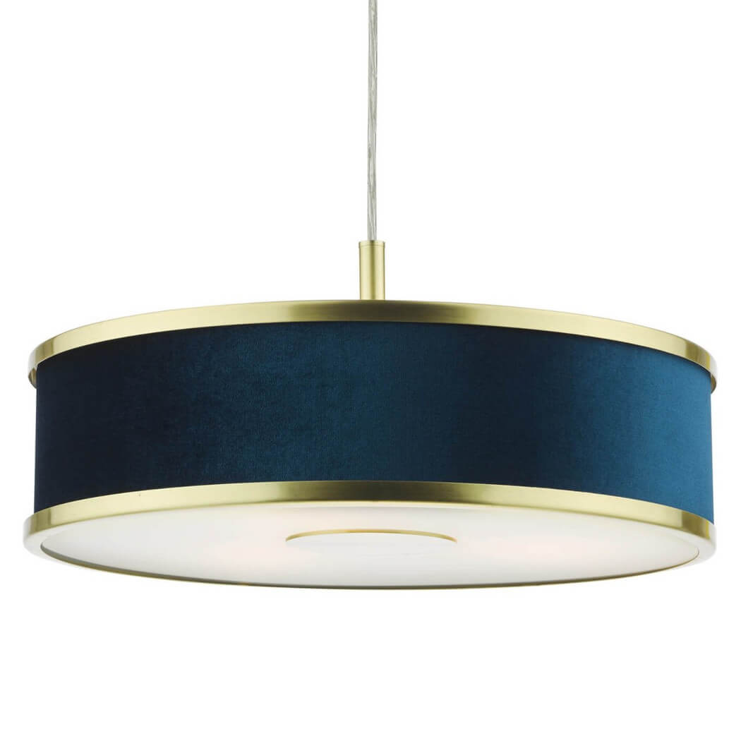 Materiałowa lampa wisząca Alvaro ALV1023 okragła mosiądz niebieski